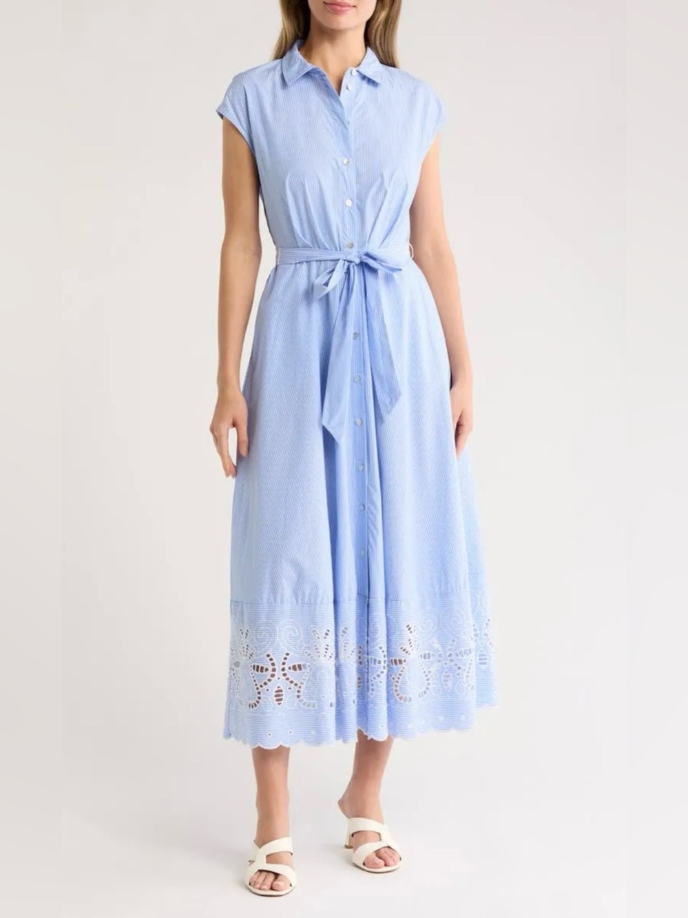 Ellen Tracy Embroidered Cotton Shirtdress
